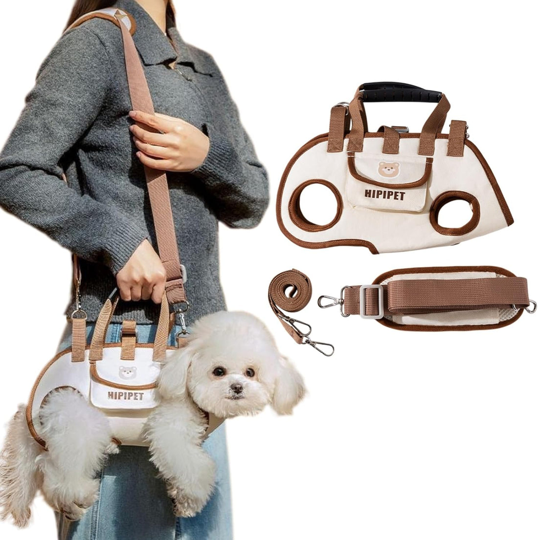 Best pet carrier bag Australia — Beige 4-in-1 multi-functional carrier with small dog inside, Furry Heart Paws