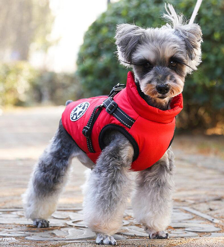 Waterproof Dog Winter Jacket with Harness Pink Size S Fleece Lined Zipper