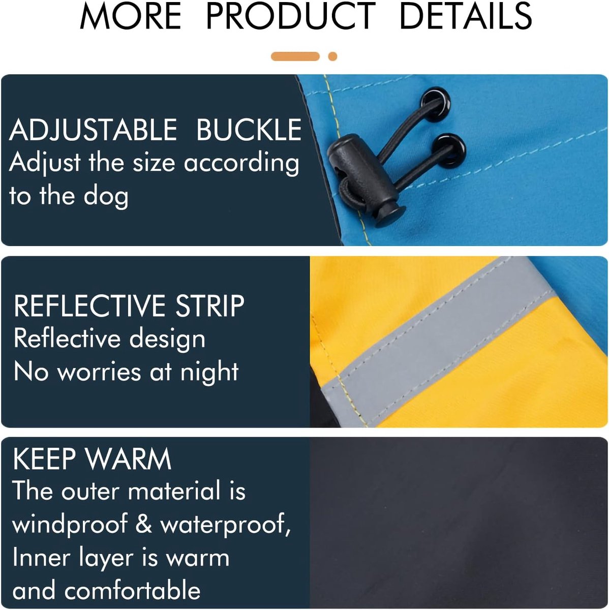 Dog Raincoat - Dog Jacket - Waterproof Winter Dog Jackets - Windproof Dog Jacket - Winter Dog Jacket - Reflective Strip - Perfect for Small and Medium Dogs - Blue and Yellow - Size M