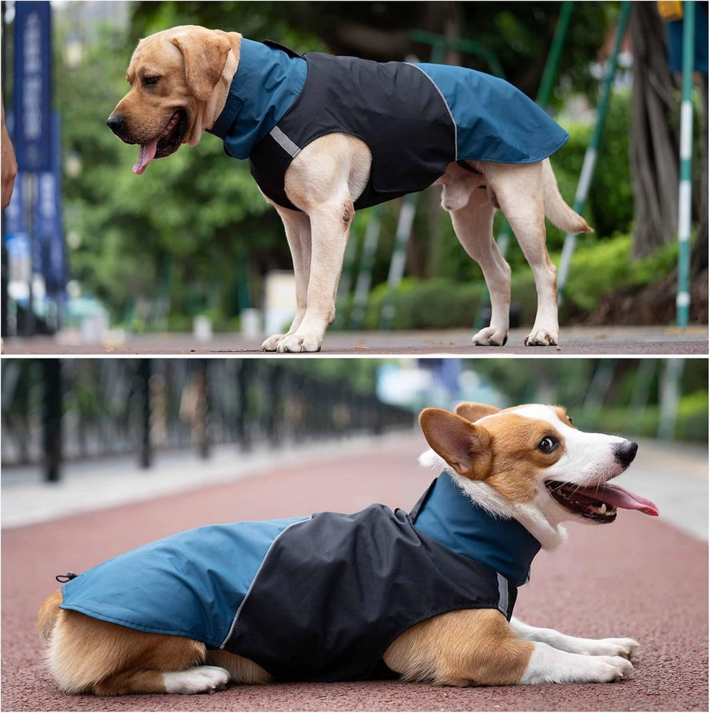 Dog Raincoat - Dog Jacket - Waterproof Winter Dog Jackets - Windproof Dog Jacket - Winter Dog Jacket - Reflective Strip - Perfect for Small Dogs - Medium-Sized Dogs - Blue and Black - Size L