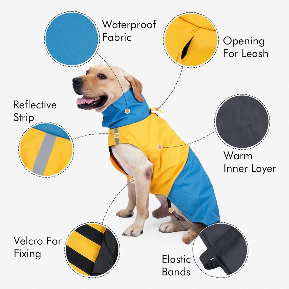 Dog Raincoat - Dog Jacket - Waterproof Winter Dog Jackets - Windproof Dog Jacket - Winter Dog Jacket - Reflective Strip - Perfect for Small Dogs - Medium-Sized Dogs - Blue and Black - Size XL
