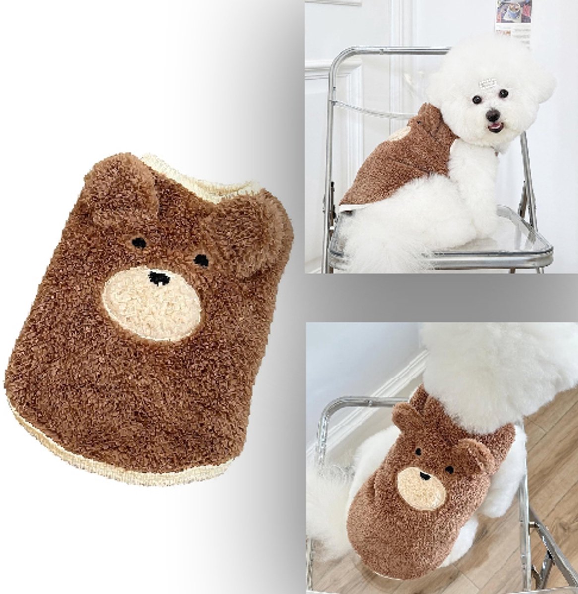 Dog Sweater - Dog Coat - Warm Winter Sweater - Warm Dog Coat - Teddy Bear - Plush Jacket - Warm Clothes - Perfect for Small Dogs - Medium-Sized Dogs - Dog - Coffee - Medium - Size L