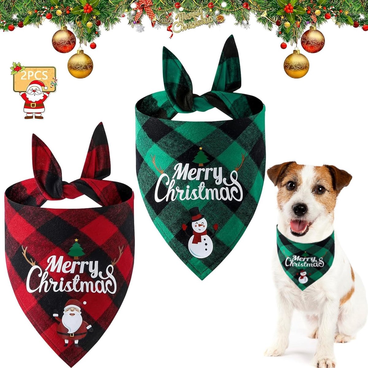 Christmas Dog Bandana - Neck Scarf For Your Pet Bandana Dog Dog Cat - Triangular Cloth - For Small, Medium And Large Puppies - Adjustable Bandana - Red/Green
