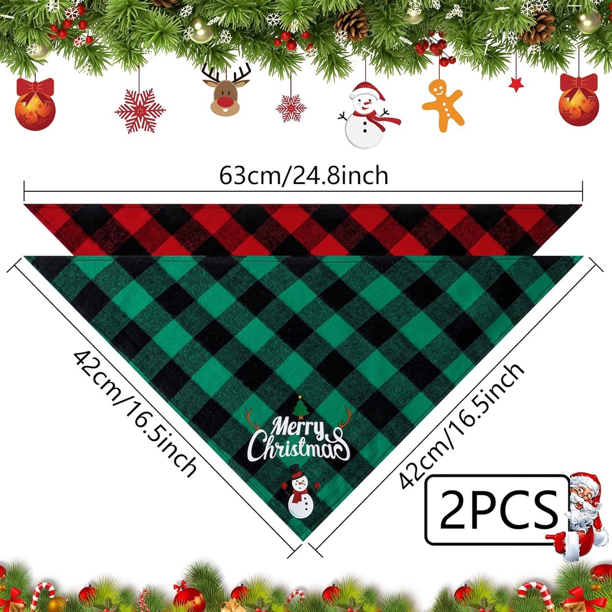 Christmas Dog Bandana - Neck Scarf For Your Pet Bandana Dog Dog Cat - Triangular Cloth - For Small, Medium And Large Puppies - Adjustable Bandana - Red/Green