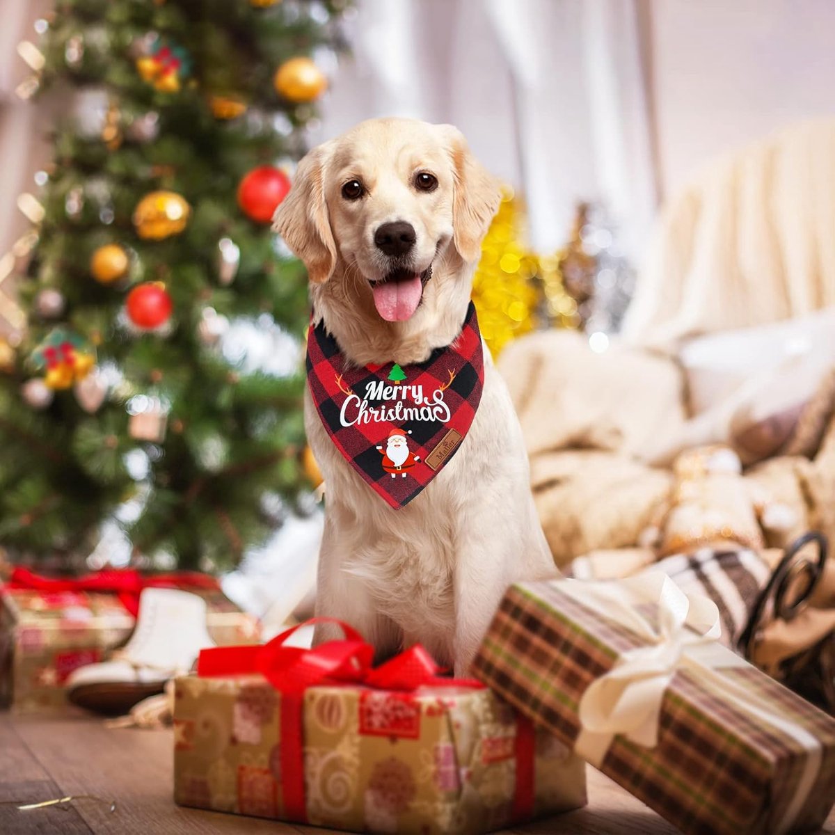 Christmas Dog Bandana - Neck Scarf For Your Pet Bandana Dog Dog Cat - Triangular Cloth - For Small, Medium And Large Puppies - Adjustable Bandana - Red/Green