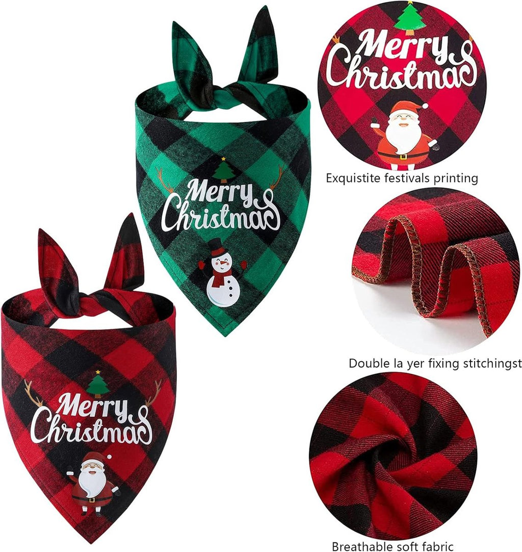 Christmas Dog Bandana - Neck Scarf For Your Pet Bandana Dog Dog Cat - Triangular Cloth - For Small, Medium And Large Puppies - Adjustable Bandana - Red/Green