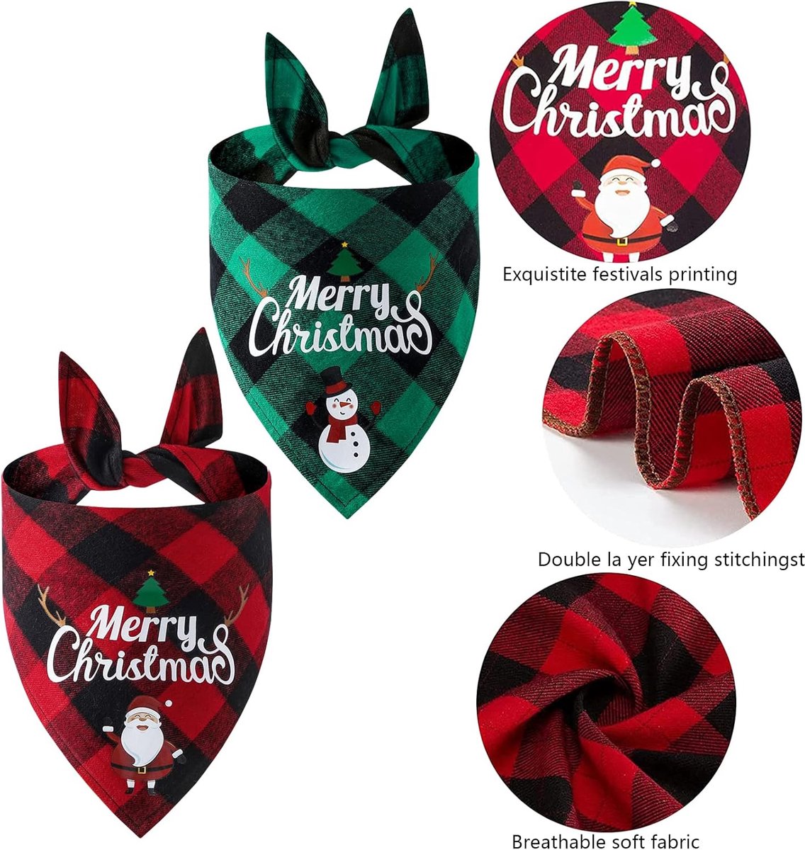 Christmas Dog Bandana - Neck Scarf For Your Pet Bandana Dog Dog Cat - Triangular Cloth - For Small, Medium And Large Puppies - Adjustable Bandana - Red/Green