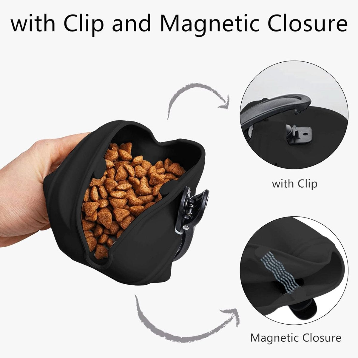 pieces - Reward Pouch for Dogs - Dog Training Treat Bag - Dog Treat Pouch - silicone dog treat pouch - BPA-free - with clip - dog training bag - grey and black - 12.5*4*10.5 cm
