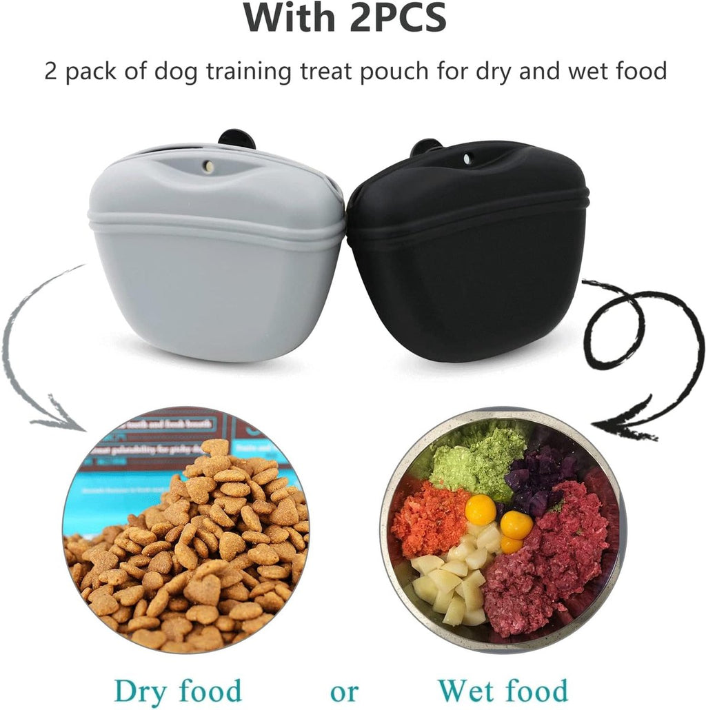 pieces - Reward Pouch for Dogs - Dog Training Treat Bag - Dog Treat Pouch - silicone dog treat pouch - BPA-free - with clip - dog training bag - grey and black - 12.5*4*10.5 cm