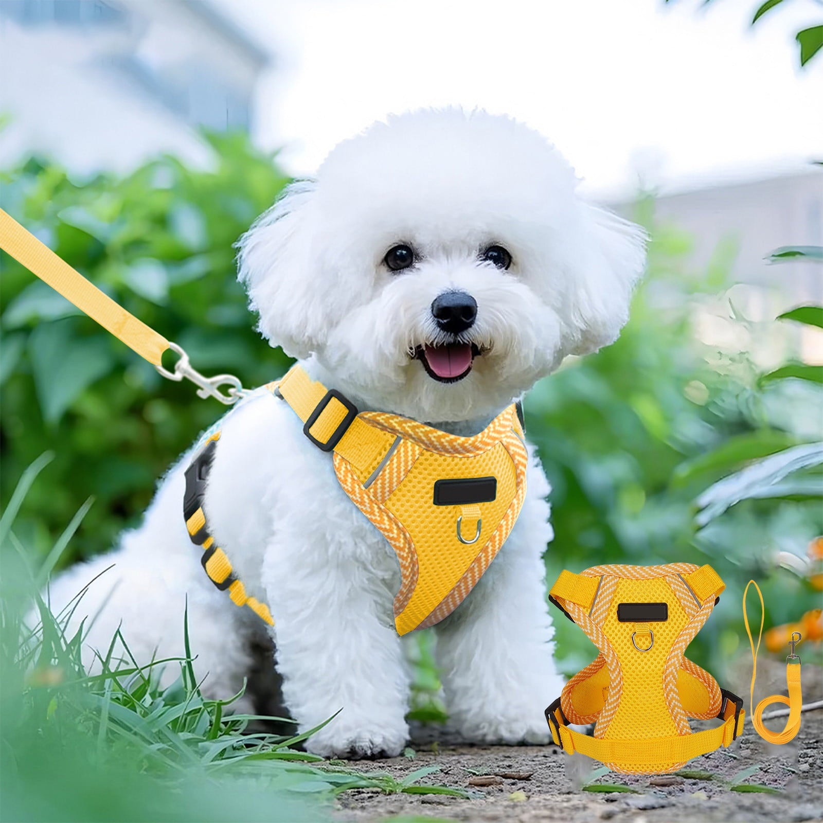 Tyidzon Small Dog Harness with Pet Lead, Puppy Harness Reflective Step-in Puppy Pet Harnesses for Small Medium Dogs and Cats Yellow