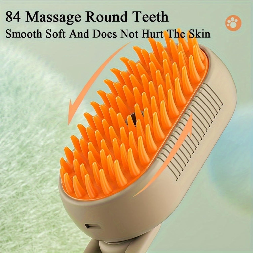 Pet Spray Massage Comb with Steam - 3-in-1 Steam Grooming Brush for Cats & Dogs, Pet Hair Removal, Massage & Cleaning Spray Comb, Ergonomic & Portable, Compact & Easy to Clean,for Bathing & Grooming White