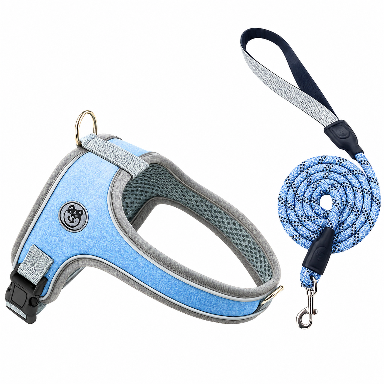 Dog Harness and Leash, No Pull Saddle Style Pet Harness, Breathable Mesh Adjustable Reflective Dog Vest, Dog Leash, for Dogs and Cat Medium Small Harness Blue,S