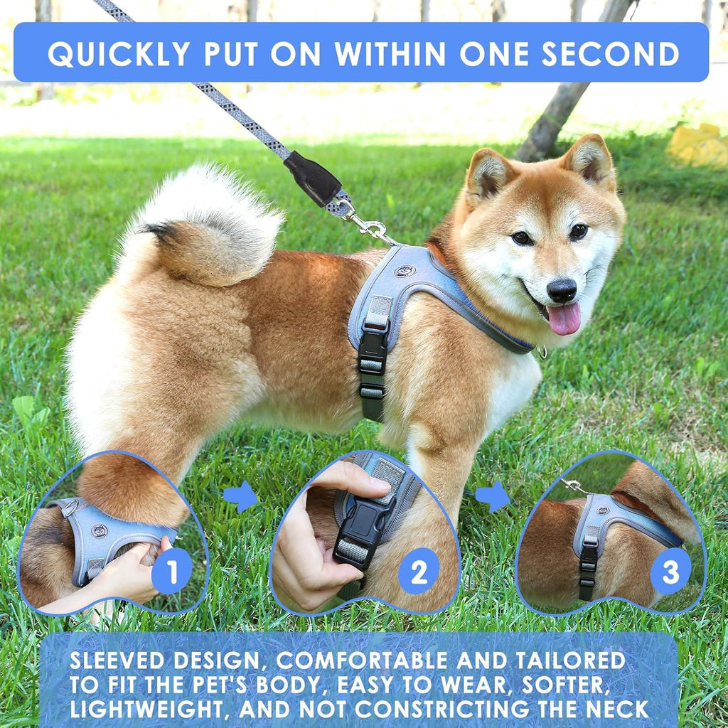 Dog Harness and Leash, No Pull Saddle Style Pet Harness, Breathable Mesh Adjustable Reflective Dog Vest, Dog Leash, for Dogs and Cat Medium Small Harness Blue,XS