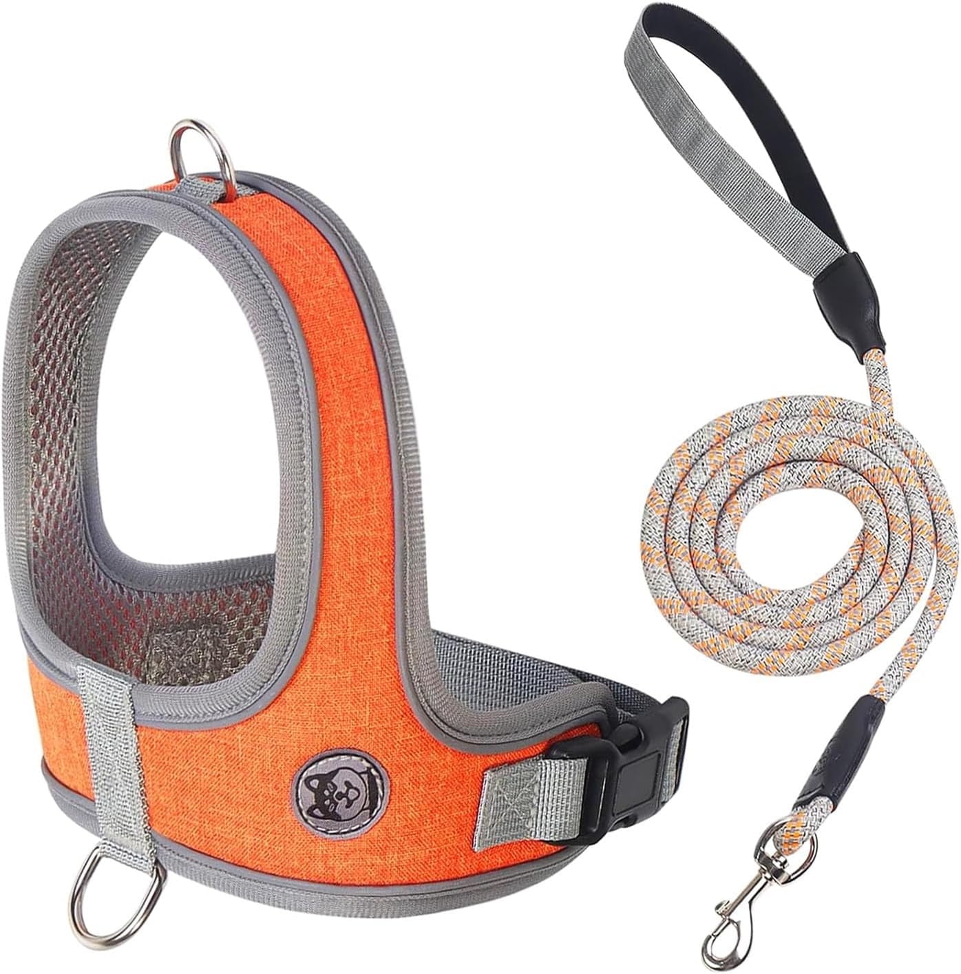 Dog Harness and Leash, No Pull Saddle Style Pet Harness, Breathable Mesh Adjustable Reflective Dog Vest, Dog Leash, for Dogs and Cat Medium Small Harness Orange,S