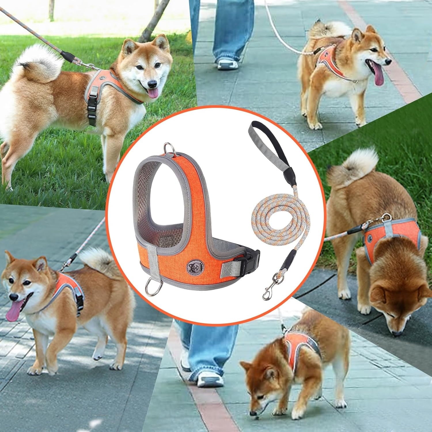 Dog Harness and Leash, No Pull Saddle Style Pet Harness, Breathable Mesh Adjustable Reflective Dog Vest, Dog Leash, for Dogs and Cat Medium Small Harness Orange,S