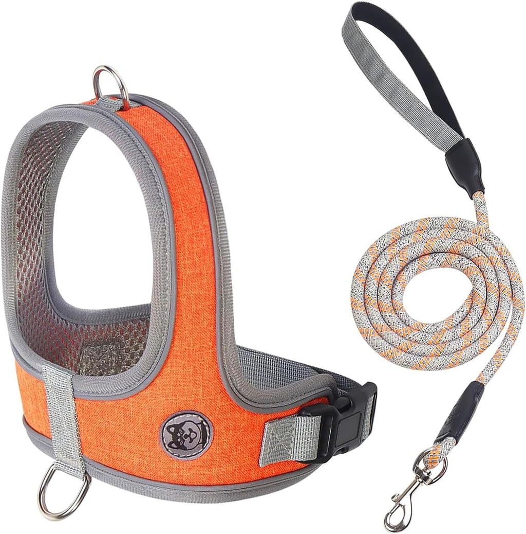 Dog Harness and Leash, No Pull Saddle Style Pet Harness, Breathable Mesh Adjustable Reflective Dog Vest, Dog Leash, for Dogs and Cat Medium Small Harness Orange,XS