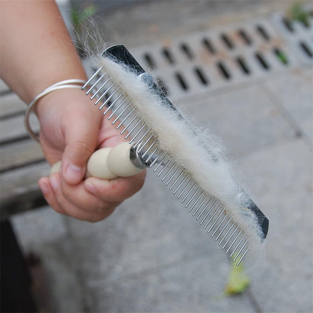 Tutuviw Undercoat Rake for Dogs for Grooming Large Dogs Grooming Brush Long Tooth Undercoat Dog Rake with Wood Handle Deshedding Tool Steel Comb Mane Brush Dog Deshedding Brush