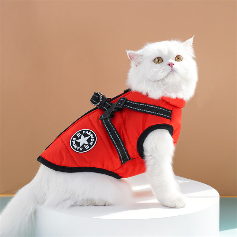 Winter jacket for dog with harness, waterproof dog jacket with zipper and fleece pink Pink XL