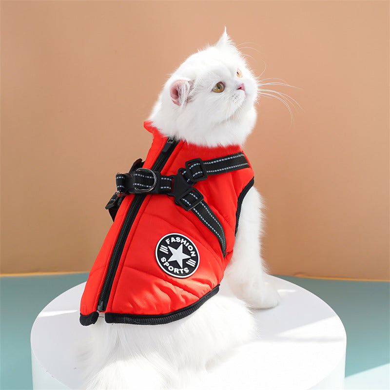 Winter jacket for dog with harness, waterproof dog jacket with zipper and fleece pink Pink XL