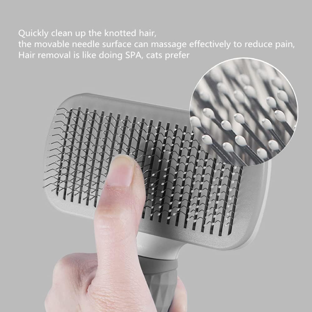 Cat Dog Brush for shedding,Pet Grooming Brush for Cats Dogs Massage,Shedding Brush for Short or Long Hair,Self Cleaning Slicker Brush,Easy to Removes Loose Undercoat, Tangled Hair (grey)
