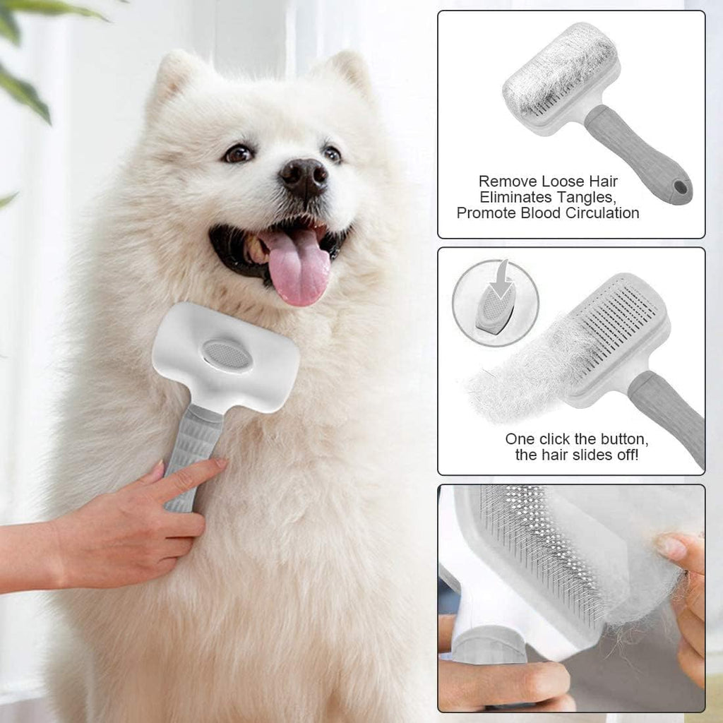 Cat Dog Brush for shedding,Pet Grooming Brush for Cats Dogs Massage,Shedding Brush for Short or Long Hair,Self Cleaning Slicker Brush,Easy to Removes Loose Undercoat, Tangled Hair (grey)