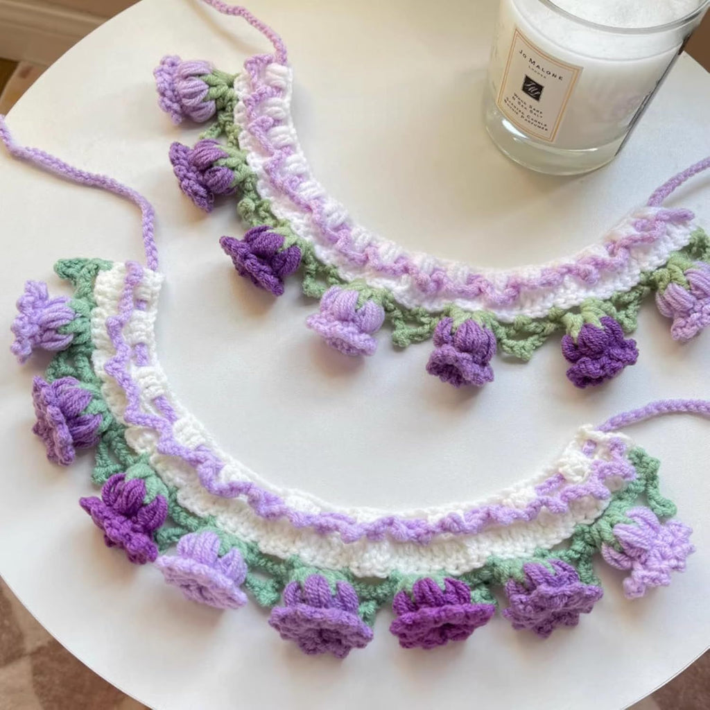 Cat Dog Bandana, Cute Handmade Knitted Yarn Flowers Pet Collar Neck Warmer for Small Medium Dog, Puppy Photo Accessories (Purple,M)