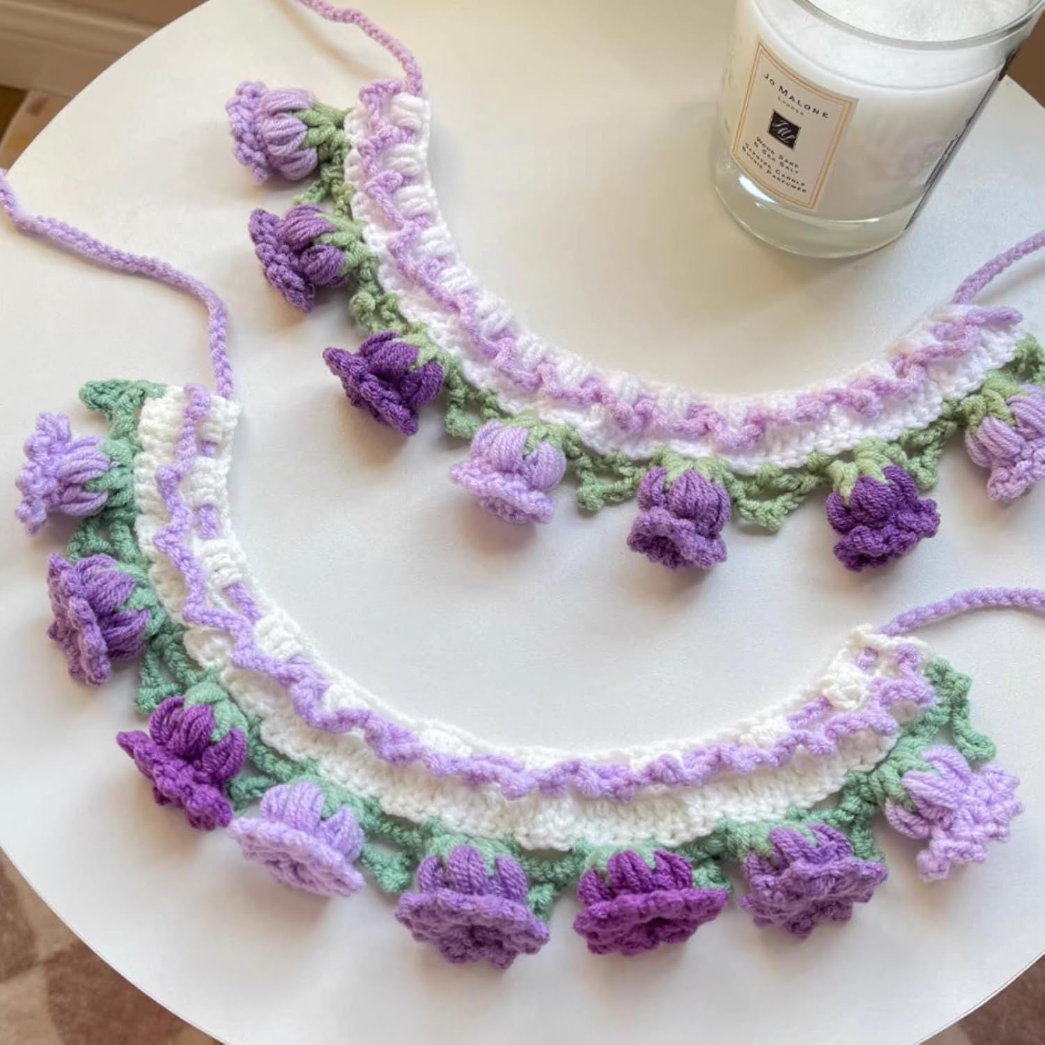 Cat Dog Bandana, Cute Handmade Knitted Yarn Flowers Pet Collar Neck Warmer for Small Medium Dog, Puppy Photo Accessories (Purple,M)
