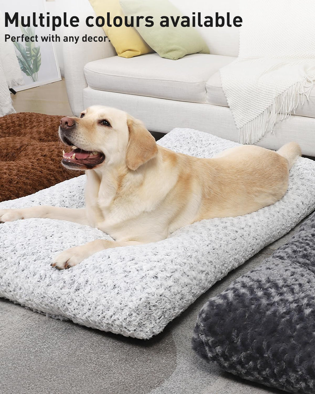 Petluno Large Dog Bed Washable, Calming Crate Mattress with Non Skid Bottom, Fluffy Anti Anxiety Beds, Pet Pillow Cushion, Dark Grey, 90x60x8cm Grey 90 x 60 8 cm (L W H)