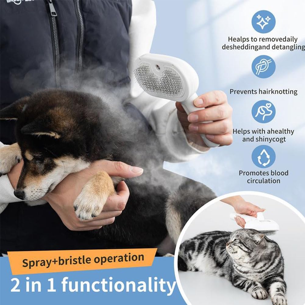 Kivori Pet Grooming Brush, Kivori All in One Pet Grooming Brush, 3-in-1 Pet Water Steam Spray Grooming Comb for Cats and Dogs (2pcs-a)