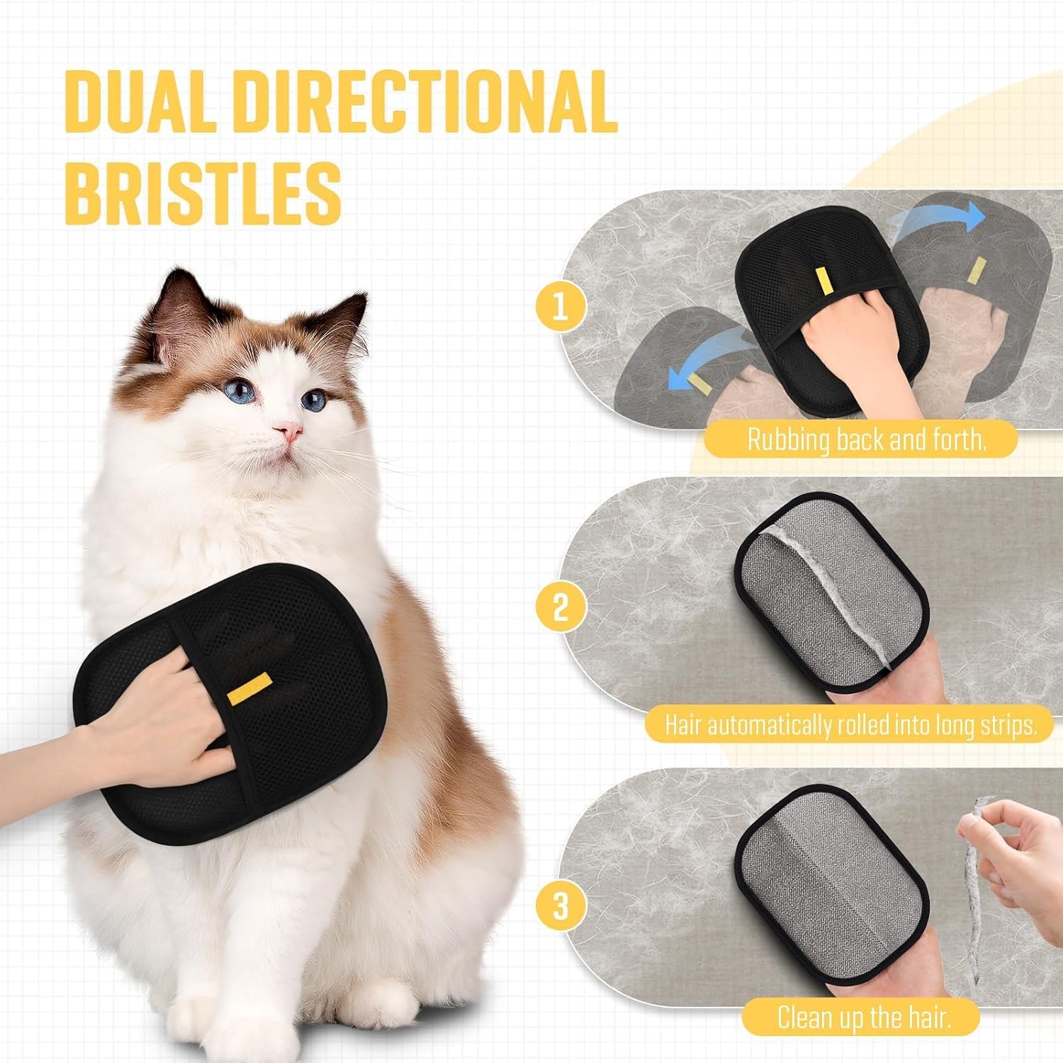 Double-Sided Pet Grooming Gloves - Electrostatic Hair Removal Tool, Cat & Dog Grooming (Plus size(2pcs))