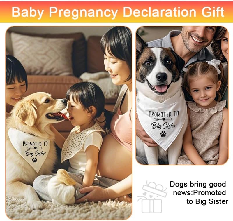 Promoted to Be Big Sister Dog Bandana Baby Announcement Pet Bandanas for Dogs Scarf for Small Medium Large Dogs Baby Gender Reveal Photo Prop Pet Scarf