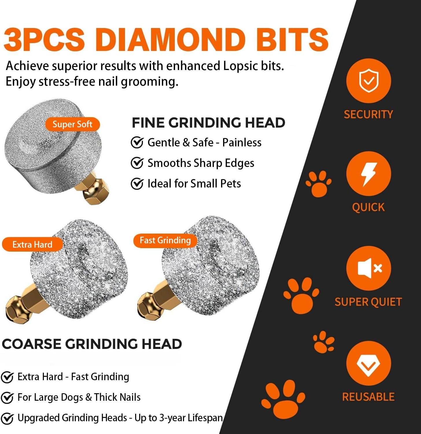 Dog Nail Grinder Replacement Head,Hard & Soft Grinding Heads Professional Trimmers Bits for Small Large Dogs Claw Grooming (3pcs) -