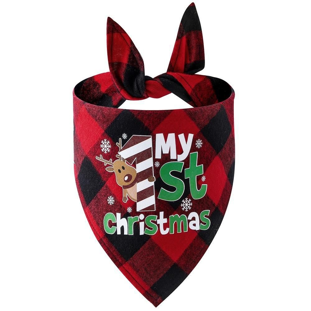 Christmas Pet Triangle Scarf Dog Bandana Pet Wearable Accessories Red Grid - Elk