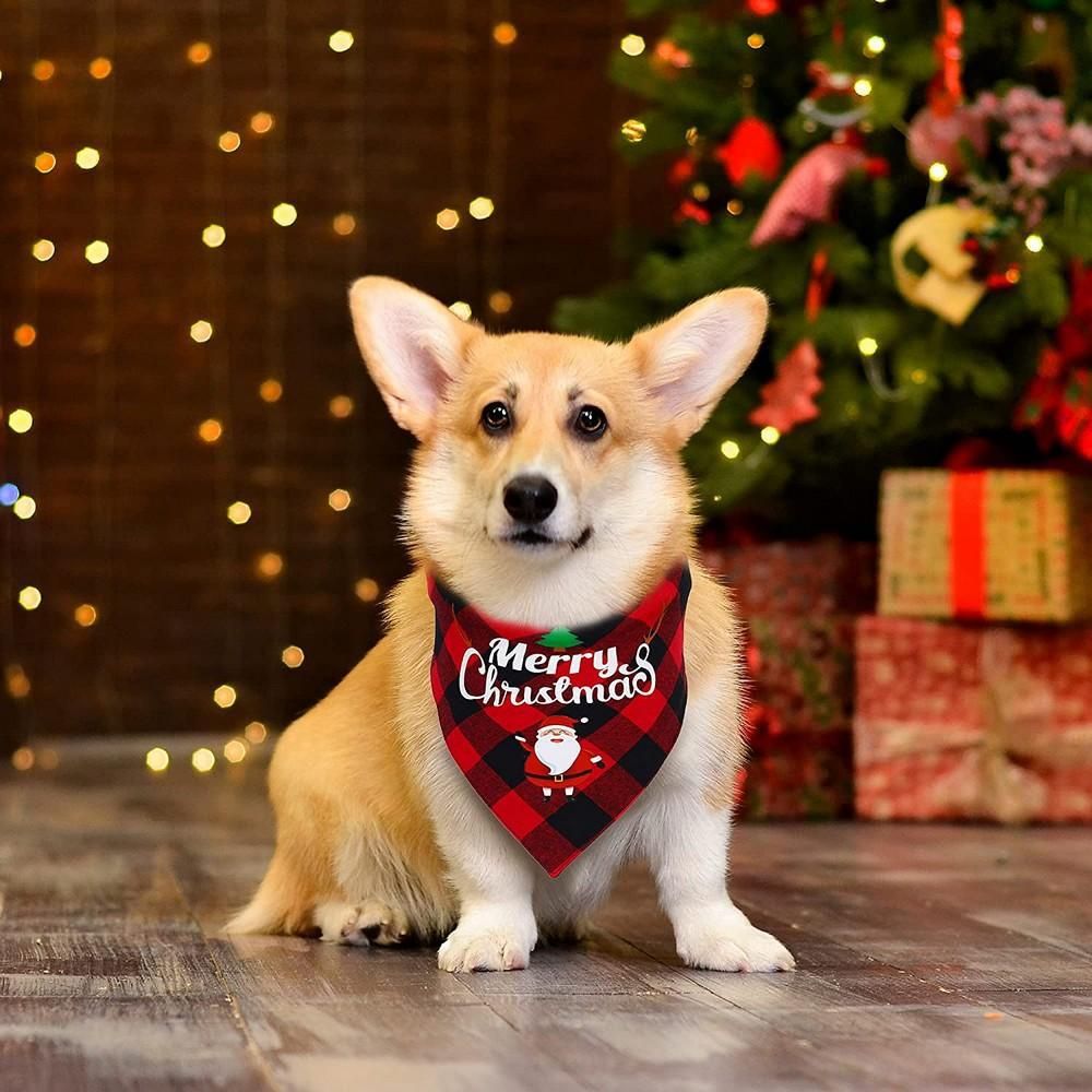 Christmas Pet Triangle Scarf Dog Bandana Pet Wearable Accessories Red Grid - Elk