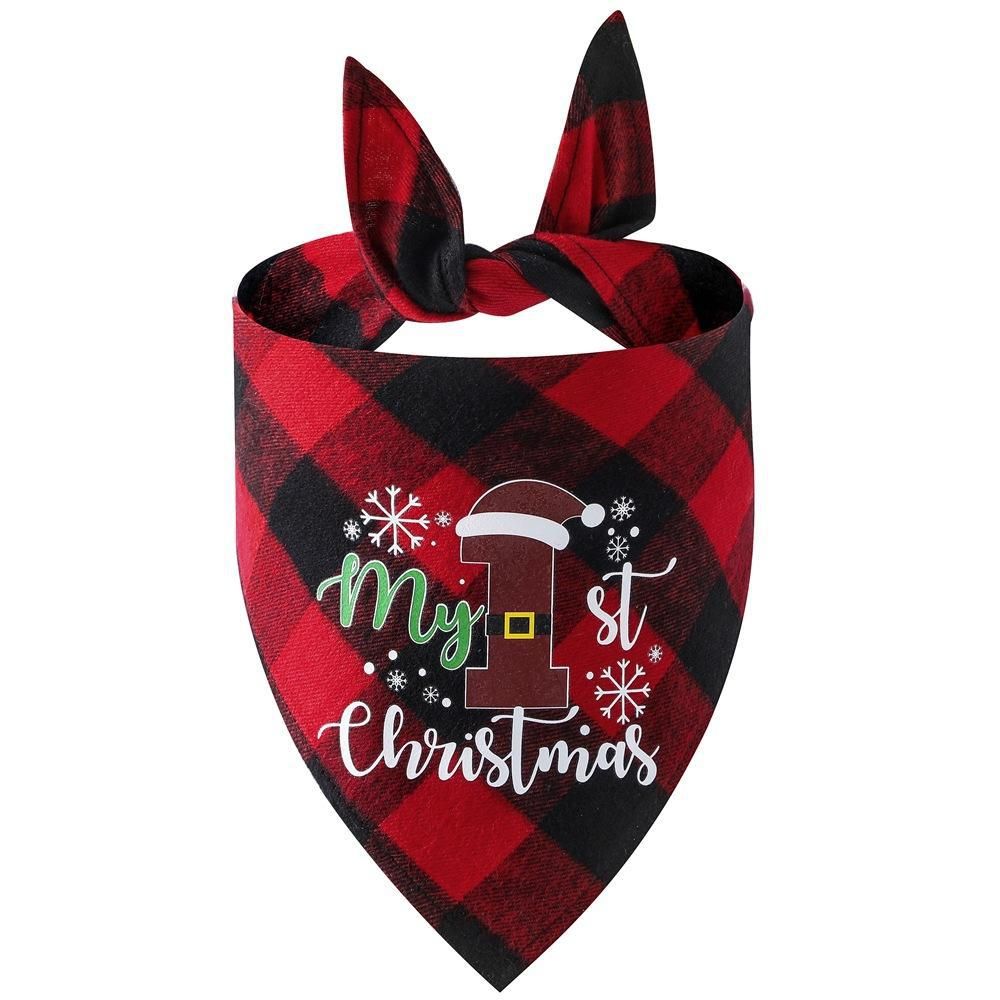 Christmas Pet Triangle Scarf Dog Bandana Pet Wearable Accessories Red Grid - Elk