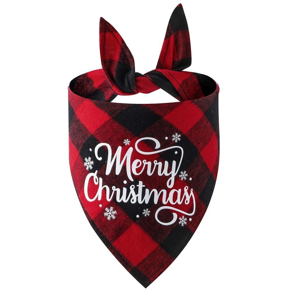 Christmas Pet Triangle Scarf Dog Bandana Pet Wearable Accessories Red Grid - Merry Christmas