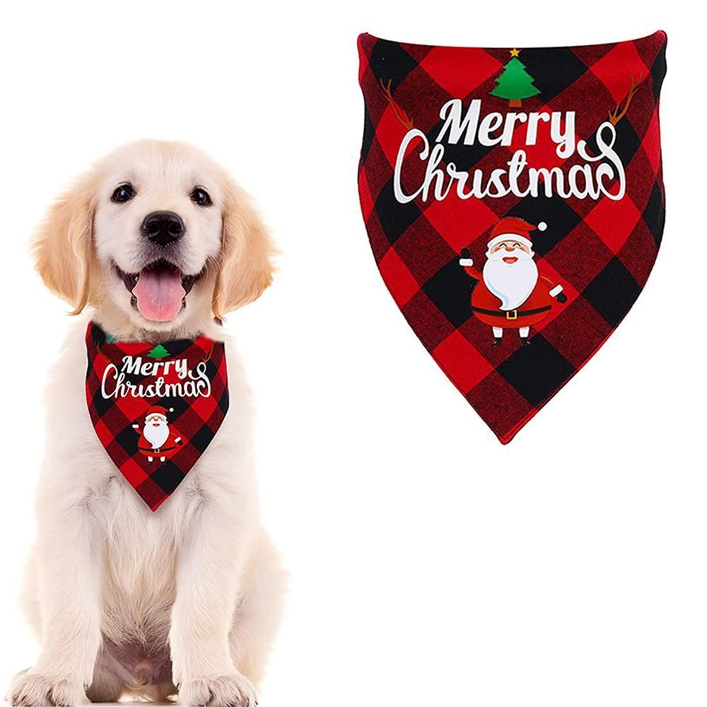 Christmas Pet Triangle Scarf Dog Bandana Pet Wearable Accessories Red Grid - Merry Christmas