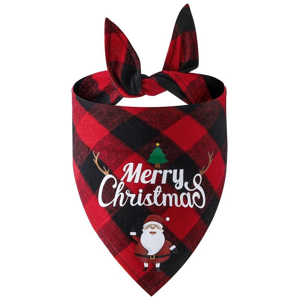 Christmas Pet Triangle Scarf Dog Bandana Pet Wearable Accessories Red Grid - Merry Christmas