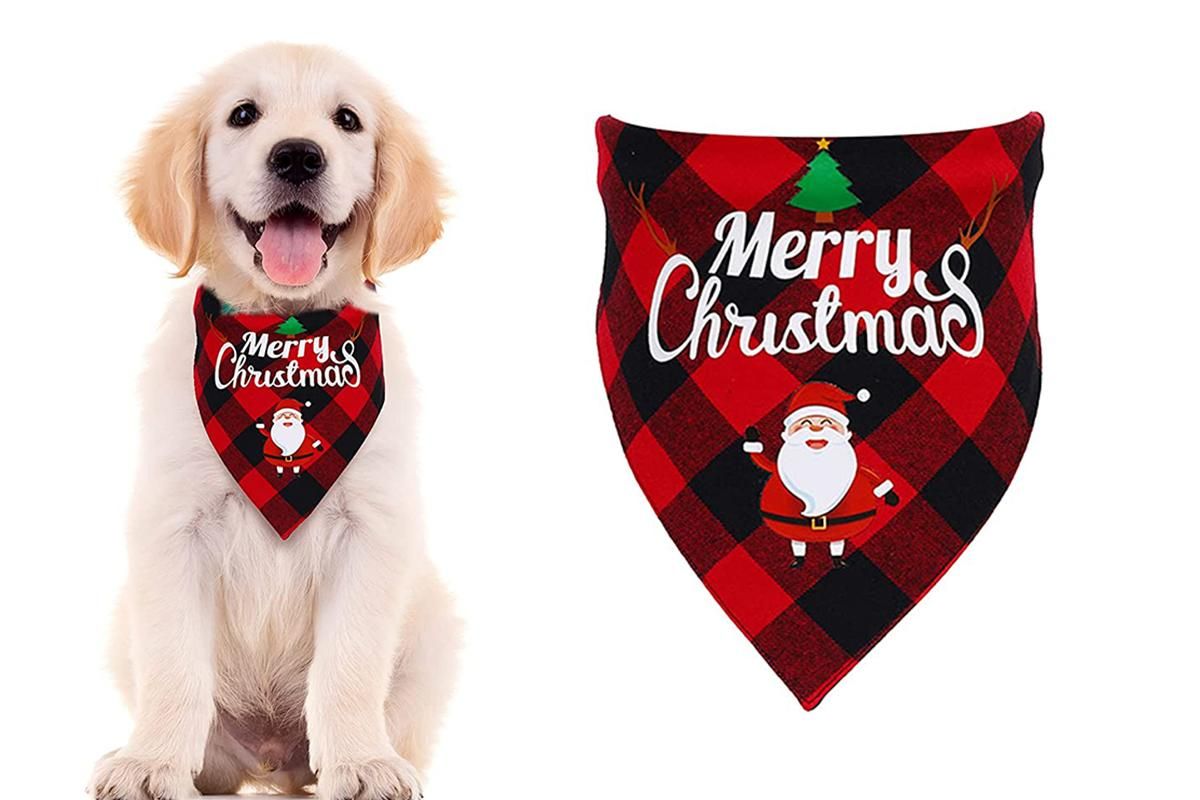 Christmas Pet Triangle Scarf Dog Bandana Pet Wearable Accessories Red Grid - Merry Christmas