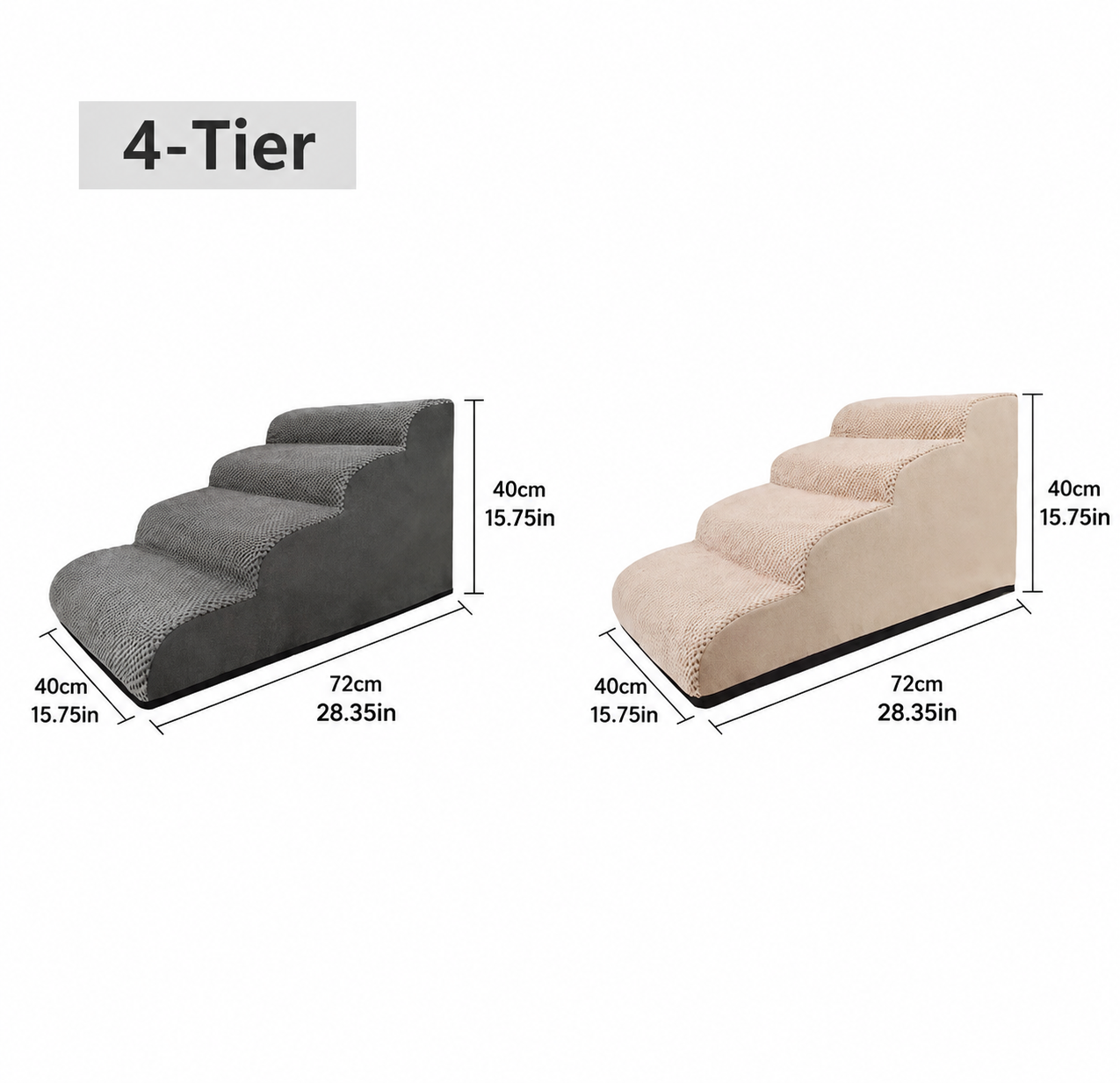 Orthopedic Foam Pet Stairs with Washable Cover – Safe 2, 3, & 4 Tier Dog Ramp for Bed & Couch Access, Gentle Slope for Puppies, Small Breeds, and Senior Pets Needing Joint Relief (Beige, 3Tier)
