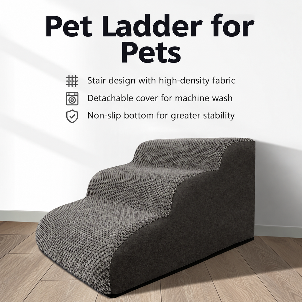 Orthopedic Foam Pet Stairs with Washable Cover – Safe 2, 3, & 4 Tier Dog Ramp for Bed & Couch Access, Gentle Slope for Puppies, Small Breeds, and Senior Pets Needing Joint Relief (Grey, 2Tier)