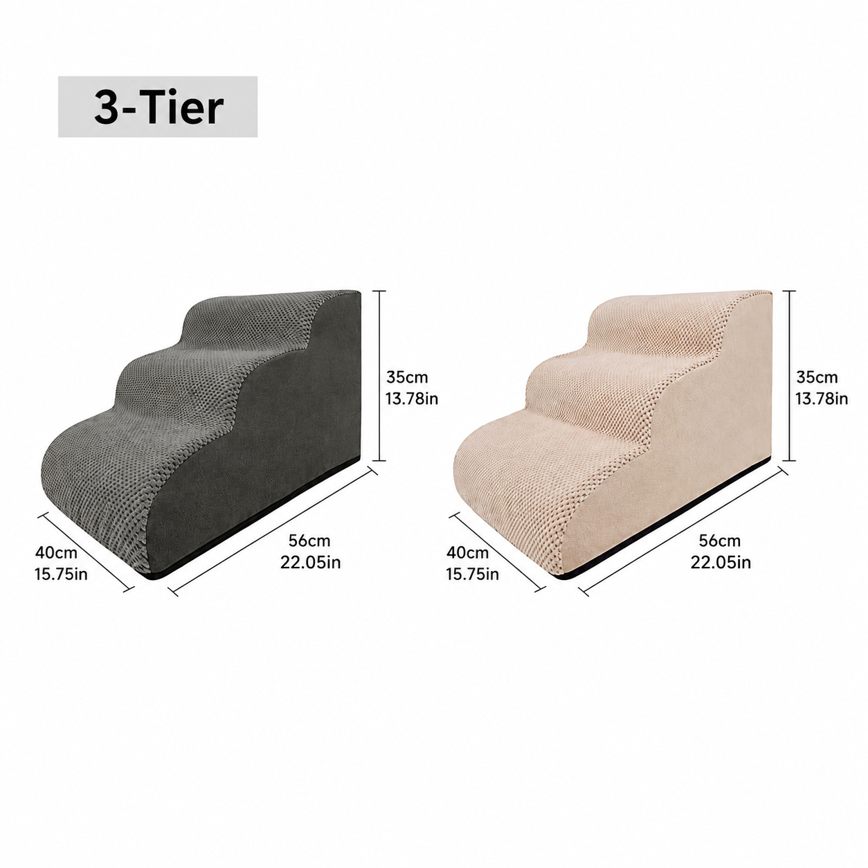 Orthopedic Foam Pet Stairs with Washable Cover – Safe 2, 3, & 4 Tier Dog Ramp for Bed & Couch Access, Gentle Slope for Puppies, Small Breeds, and Senior Pets Needing Joint Relief (Grey, 4Tier)