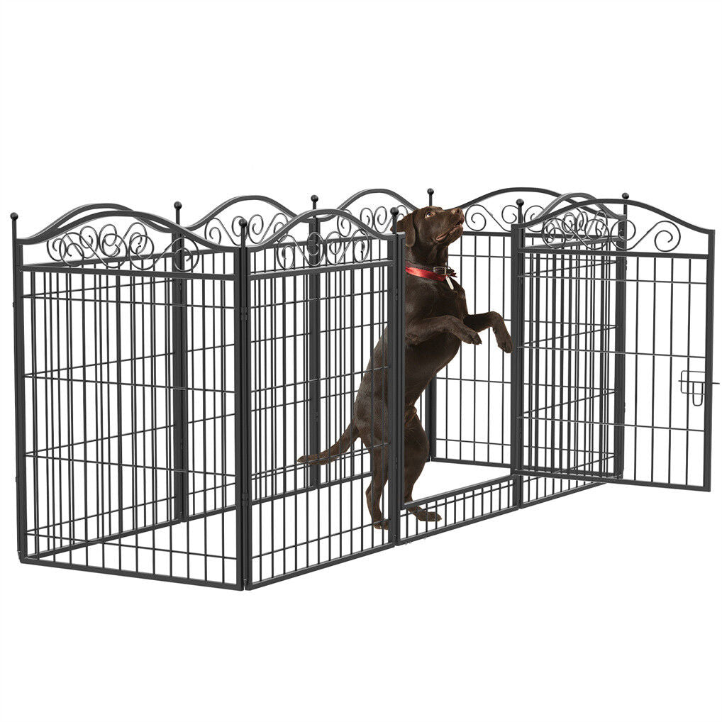 Large dog standing inside a 16 panel pet playpen with lockable door — indoor use, Furry Heart Paws