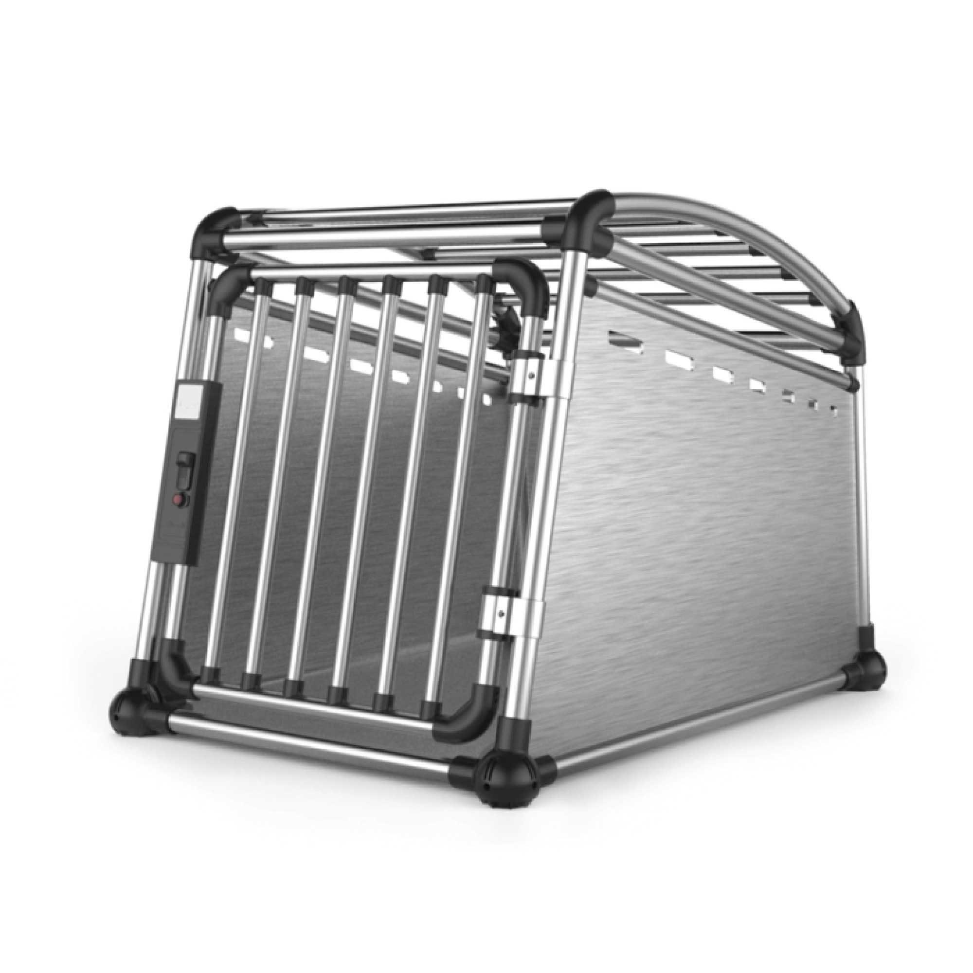 Metal pet crate on a white background, the All For Paws aluminium dog travel crate medium 56x65x77cm — Furry Heart Paws