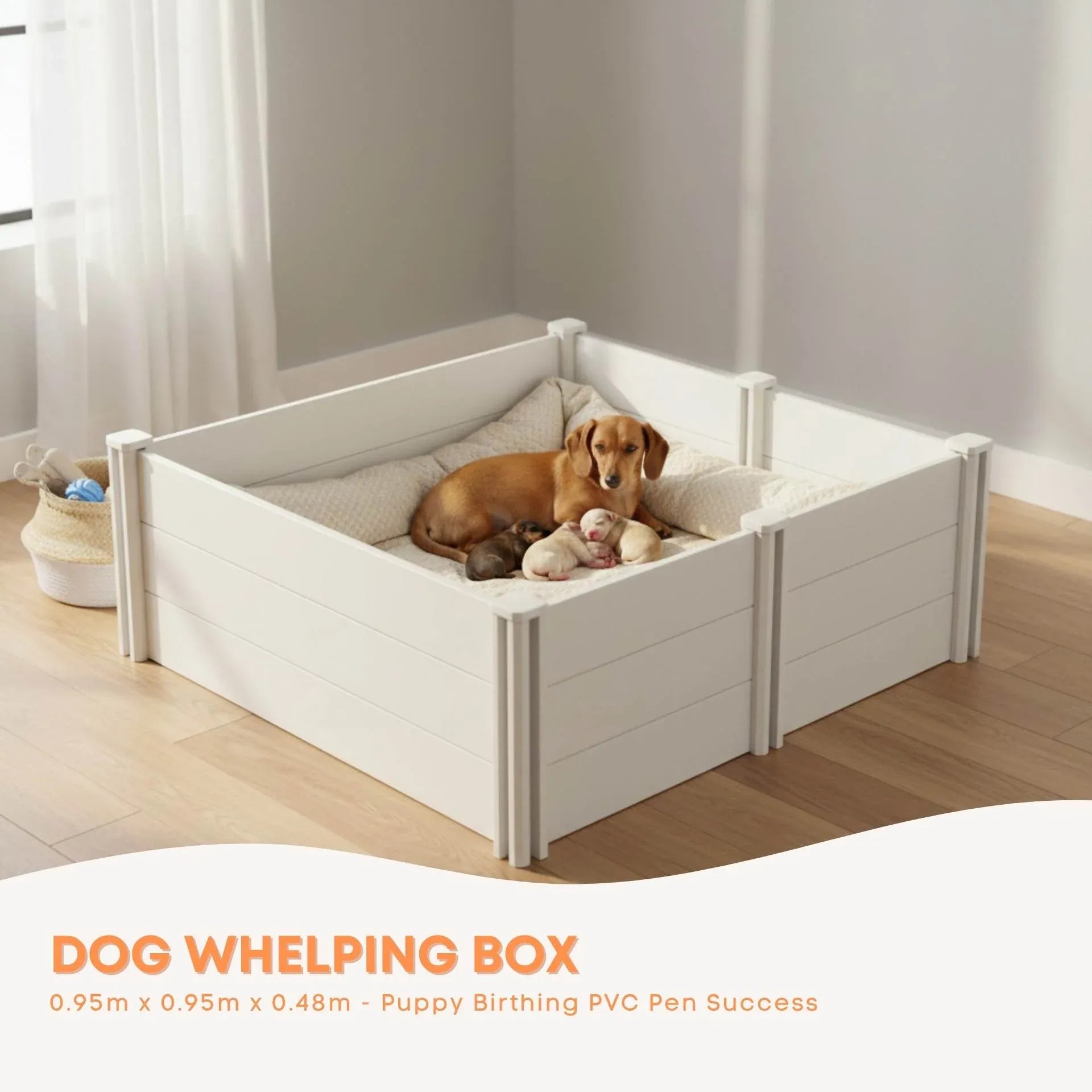 Rooster Farms 0.95m PVC Dog Whelping Box Puppy Birthing Pen - Anti-Crush Rail