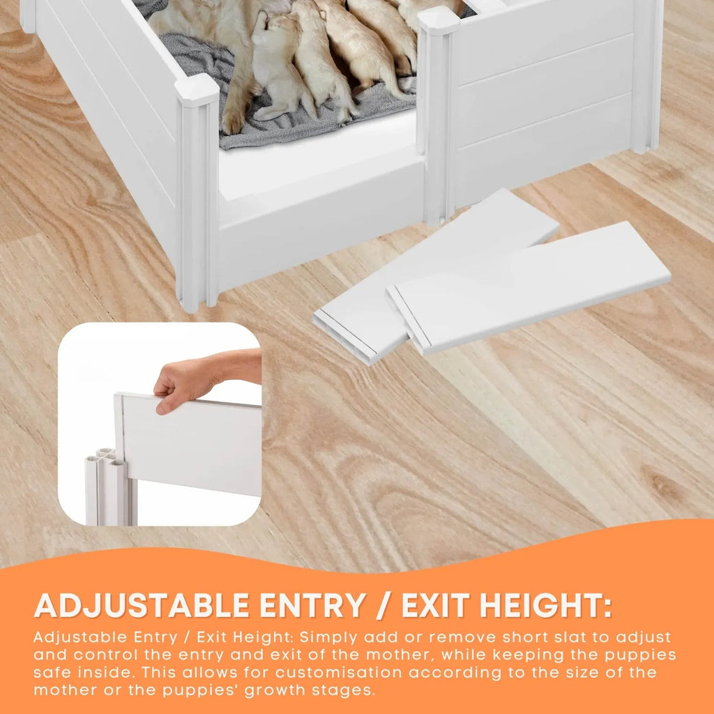 Rooster Farms 1.15m PVC Dog Whelping Box Puppy Birthing Pen - Anti-Crush Rail