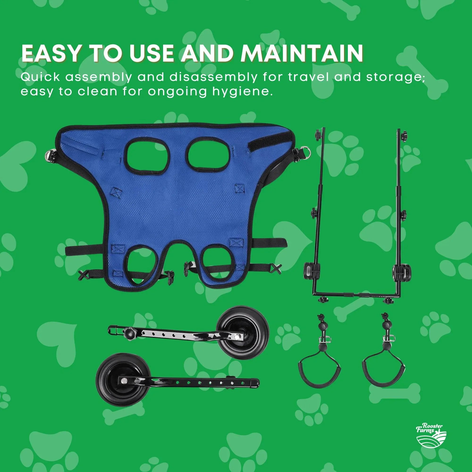 Rooster Farms Little Dog Wheelchair XS Harness - Adjustable Back Leg Aid