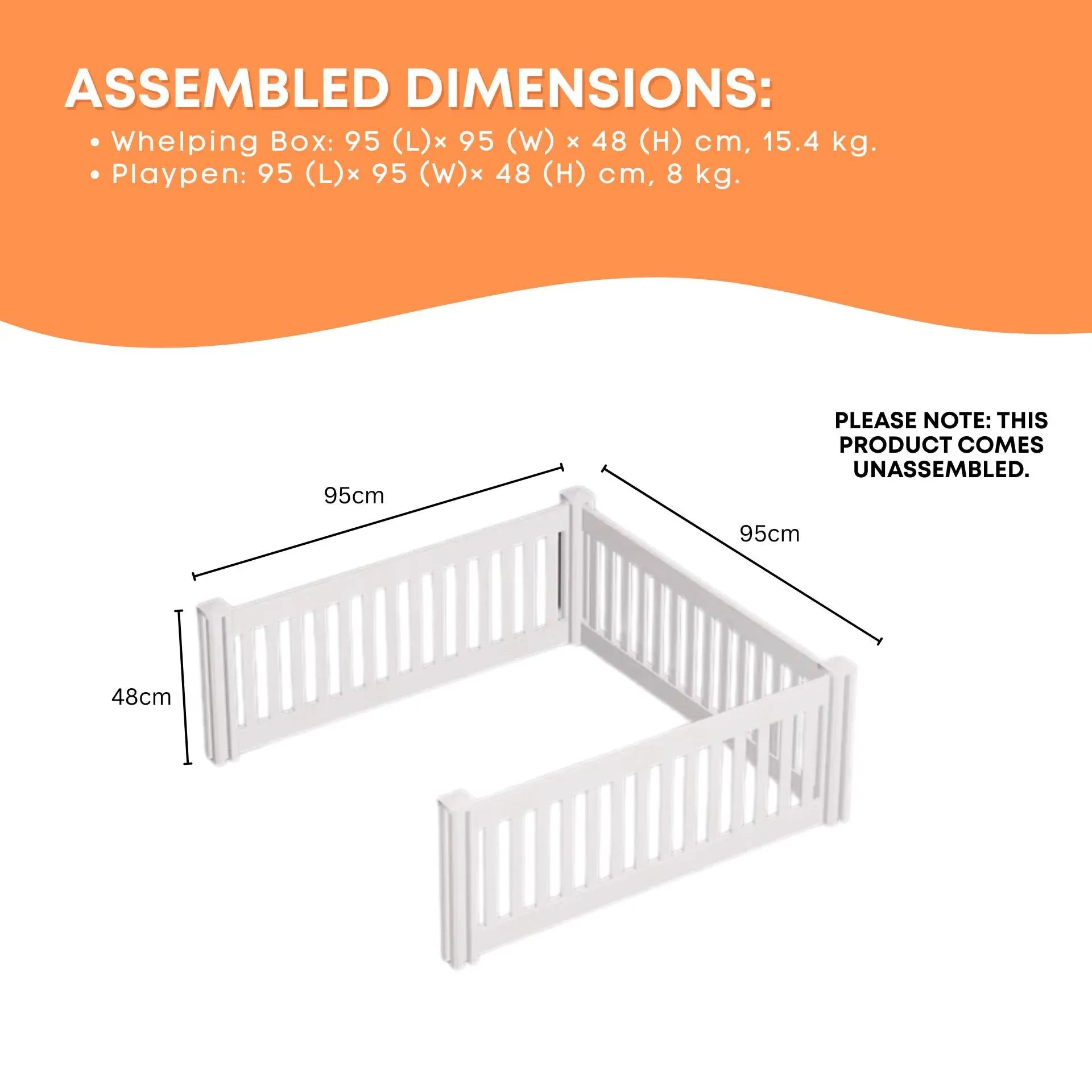 Rooster Farms 0.95m PVC Dog Play Pen Extension for Whelping Box 3 Side Enclosure