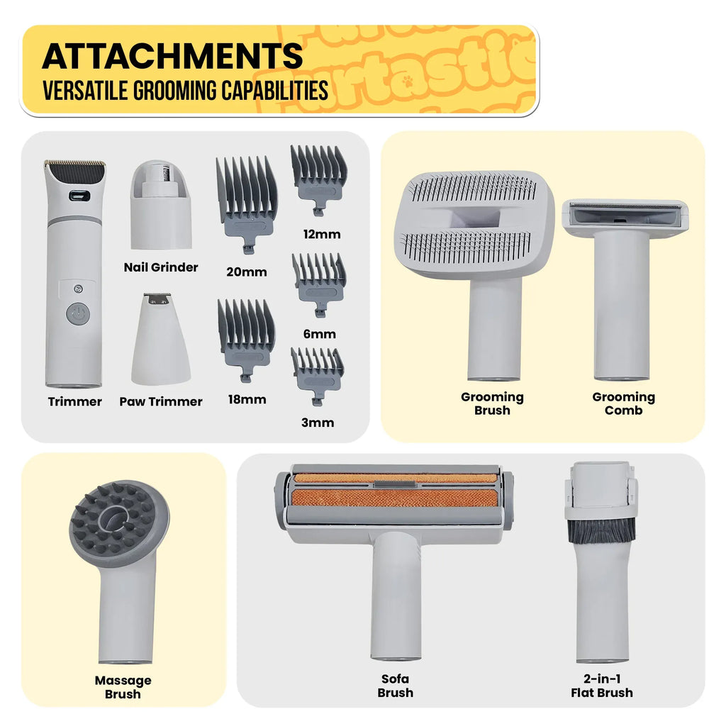 Furtastic 8-in-1 XL Pet Grooming Vacuum Kit 3L Dog & Cat Hair Trimmer Clipper Shedding Tool Set HEPA Filter