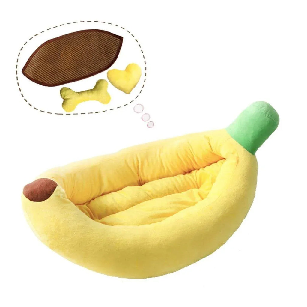 Cute Banana Shape Pet Bed Winter Warm Dog Cat Kennel Cozy Pet Cartoon Bed Mat - S